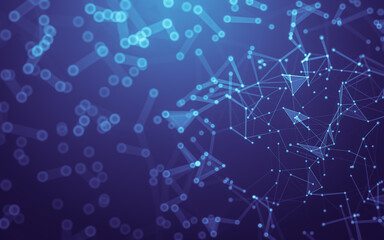 Abstract background. Molecules technology with polygonal shapes, connecting dots and lines. Connection structure. Big data visualization.