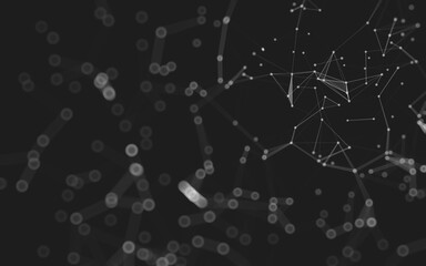 Abstract background. Molecules technology with polygonal shapes, connecting dots and lines. Connection structure. Big data visualization.