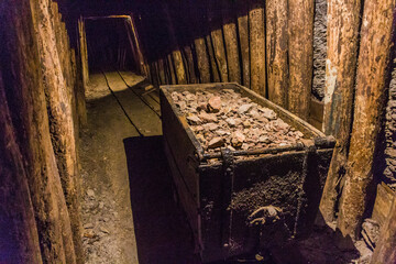 Minecart in an abandoned mercury mine in Idrija, Slovenia.
