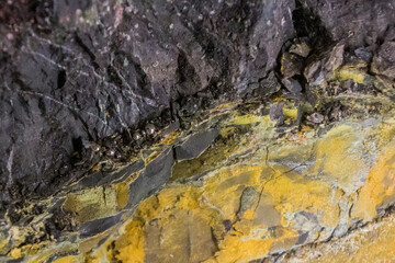 Mercury-rich mineral in an abandoned mercury mine in Idrija, Slovenia.
