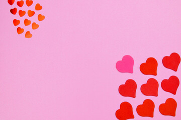 Many little hearts make a frame with place for text for valentine's day. Blue color love background. High quality photo
