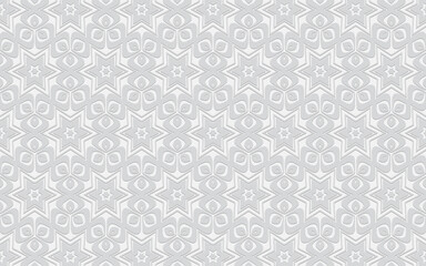 Ethnic original volumetric convex white background. Embossed pattern with stars and geometric shapes for presentations, wallpapers, websites.