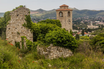Fototapeta na wymiar Clock tower at an ancient settlement Stari Bar, Montenegro