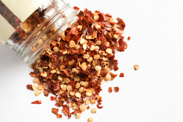 Red Pepper Flakes Spilled from a Bottle