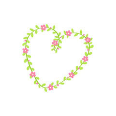 Heart shaped plant stems and flowers isolated on white background.