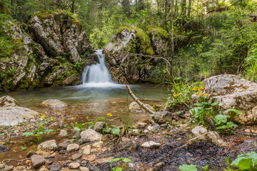 Small waterfall at Mlinski potok stream in Durmitor mountains, Montenegro