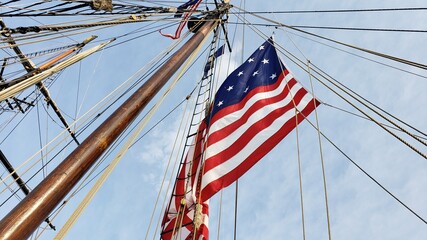 american flag on a mast