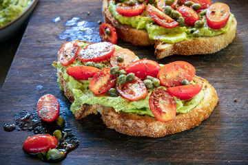 Avocado Toast with Tomatoes Capers and Dill