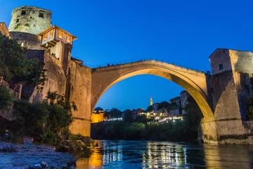 Photo sur Plexiglas Stari Most Evening view of Stari most (Old Bridge) in Mostar. Bosnia and Herzegovina