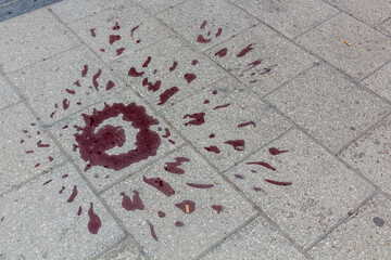 Rose of Sarajevo marking a place of mortar shells explosions during the Siege of Sarajevo in Bosnia...