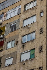 Fototapeta na wymiar Bullet holes in a house in Sarajevo, Bosnia and Herzegovina