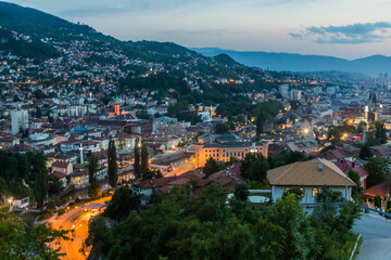 Evening aerial view of Sarajevo. Bosnia and Herzegovina