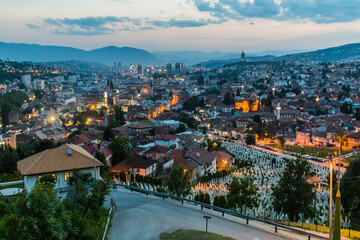 Evening aerial view of Sarajevo. Bosnia and Herzegovina