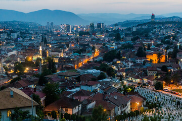 Evening aerial view of Sarajevo. Bosnia and Herzegovina