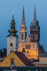 Fototapeta na wymiar Evening view of Zagreb cathedral, Croatia