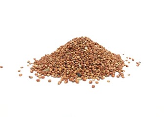 buckwheat on white background Sorghum millet grain pile on white background