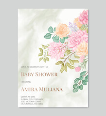 Baby shower invitation template with watercolor floral