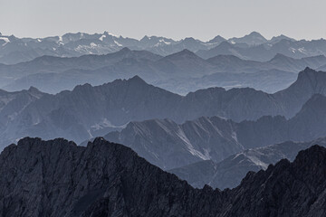 View of mountains from the peak of Zugspitze, Germany