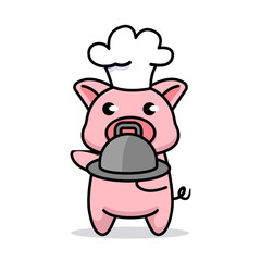 Cute baby chef piggy animal mascot logo