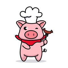 Cute baby chef piggy animal mascot logo