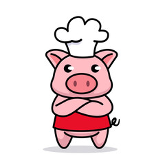 Cute baby chef piggy animal mascot logo