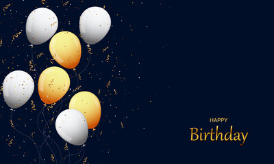 Happy birthday banner background with white and gold balloon gold glitter.