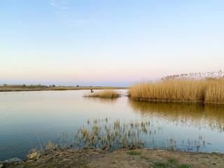 Lanscape view of the pond. Beautiful scenery of turkish nature.