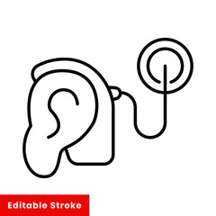 Cybernetics, cochlear implant vector illustration. Simple line style for web and app. Hearing therapy concept. Editable stroke EPS 10