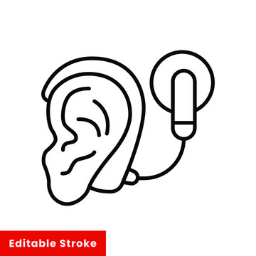 Cybernetics, cochlear implant vector illustration. Simple line style for web and app. Hearing therapy concept. Editable stroke EPS 10