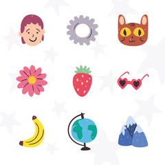 cute miscellaneous icon set vector design