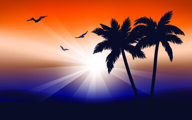 Tropical sunset with trees