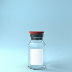 Vaccine bottle with blank white label for mockup, 3d illustration
