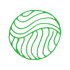 green outline circle shape. Abstract doodle noodle wool gummy art. Hand drawn vector. Abstract background isolated on white background. Logo, wallpaper, cover, banner, poster, sign or symbol. 
