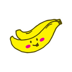 banana vector illustration on white background. yellow banana with eyes and smiley face. banana icon. hand drawn vector. doodle fruit for wallpaper, sticker, clipart, label, logo, poster, advertising.