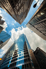 Upward view of modern skyscrapers in downtown Chicago, Illinois