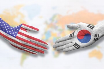 South Korea and USA - Flag handshake symbolizing partnership and cooperation with the United States...