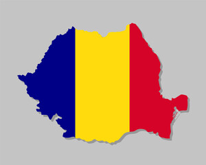 Highly detailed map of Romania with flag. Silhouette of European country map with Romanian flag inside vector illustration on light gray background