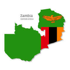 Map of Zambia with national flag. Highly detailed editable Zambian map of Eastern Africa country territory borders. Political or geographical design vector illustration on whilte background
