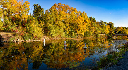 Fototapeta premium Fall on a river in the Finger Lakes, New York State
