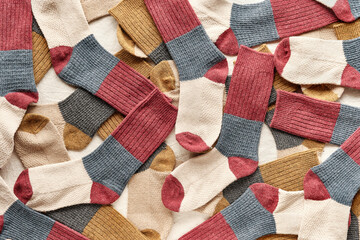 Background with many socks. National Sock day or Odd Socks Day background design element. Matching...