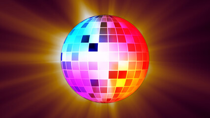 Fototapeta na wymiar Colorful Dance Lighting Rotating Disco Ball And Dazzling Light Burst 3D Illustration