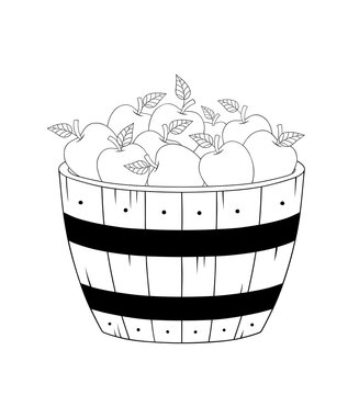 recommend clip art: black and white apple fruit basket. digital illustration