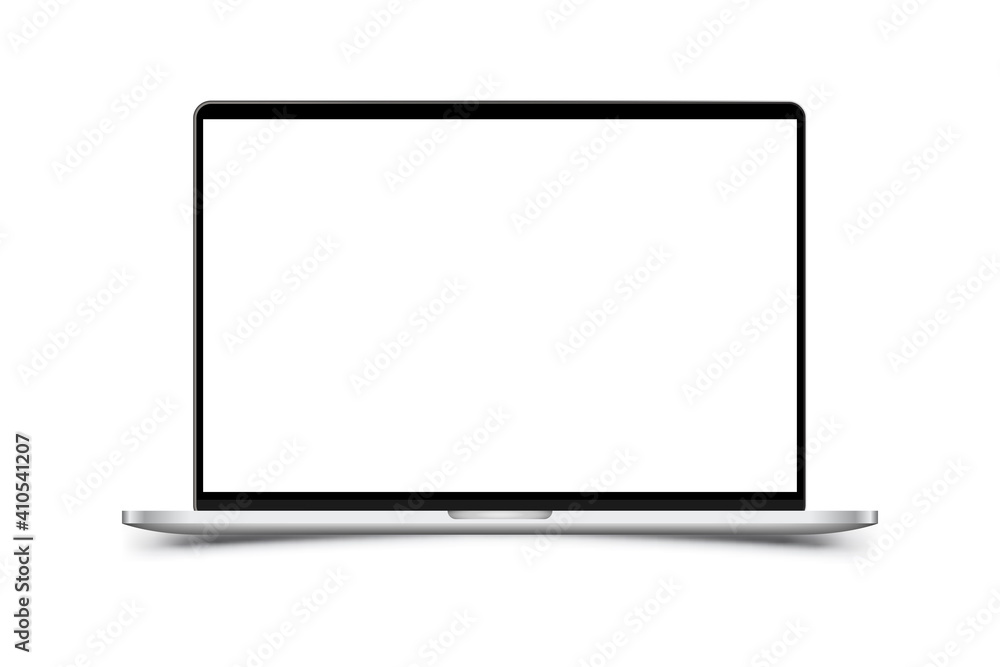 Poster mock-up of realistic laptop. front side with screen isolated on white background with shadow. flat v