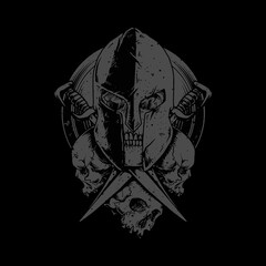 Skull warrior horror sword graphic illustration vector art t-shirt design