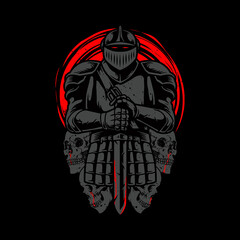 Skull warrior horror sword graphic illustration vector art t-shirt design