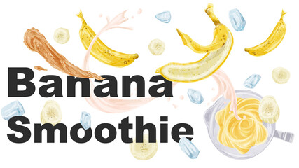 バナナスムージの材料手描き水彩風イラスト