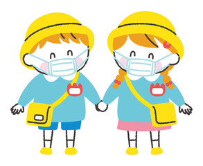 幼稚園児　マスク　イラスト　笑顔　白肌