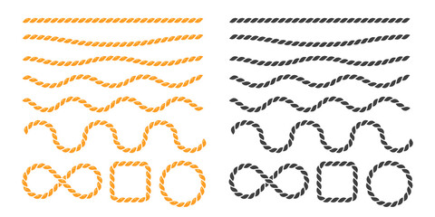 Swaying black nautical rope border vector For round text frames. - obrazy, fototapety, plakaty