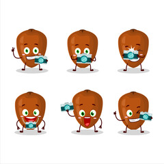 Photographer profession emoticon with sapodilla cartoon character