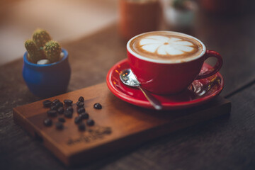 Hot Coffee up on plate at coffee shop.